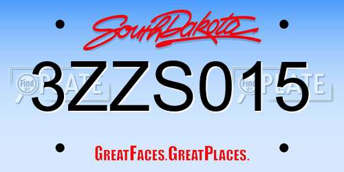 3ZZS015 South Dakota License Plate