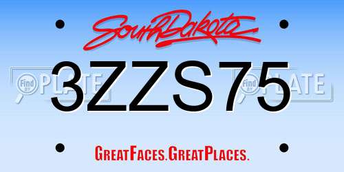 3ZZS75 South Dakota License Plate