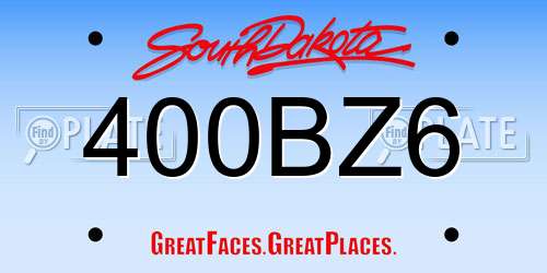 400BZ6 South Dakota License Plate