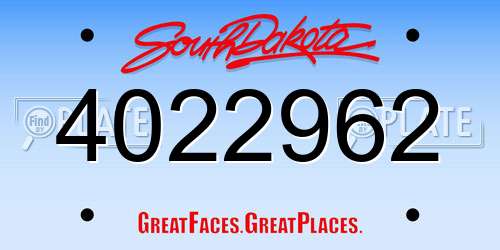 4022962 South Dakota License Plate