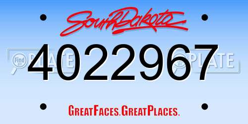 4022967 South Dakota License Plate