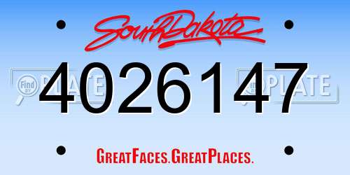 4026147 South Dakota License Plate