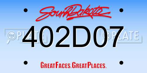 402D07 South Dakota License Plate