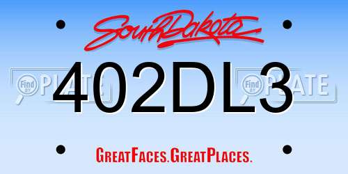 402DL3 South Dakota License Plate