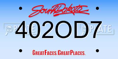 402OD7 South Dakota License Plate