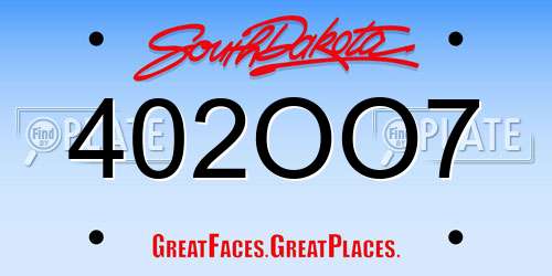 402OO7 South Dakota License Plate