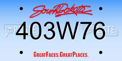 403W76 South Dakota License Plate