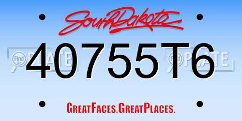 40755T6 South Dakota License Plate
