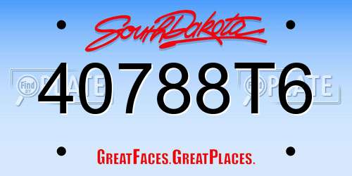 40788T6 South Dakota License Plate