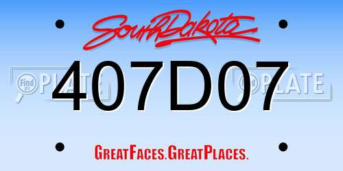 407D07 South Dakota License Plate