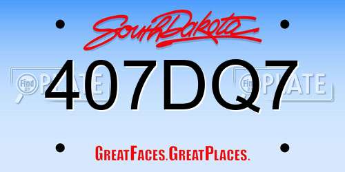 407DQ7 South Dakota License Plate