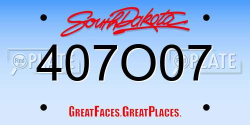 407O07 South Dakota License Plate