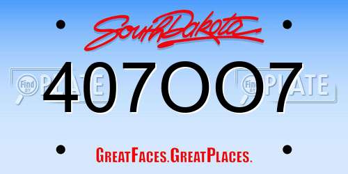 407OO7 South Dakota License Plate