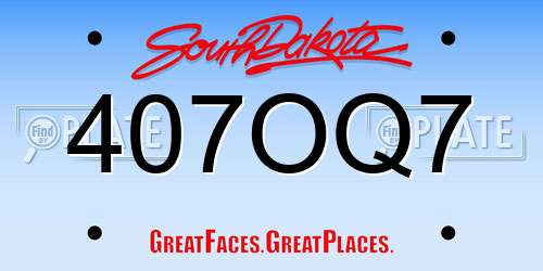 407OQ7 South Dakota License Plate