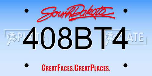 408BT4 South Dakota License Plate