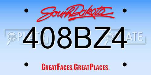 408BZ4 South Dakota License Plate