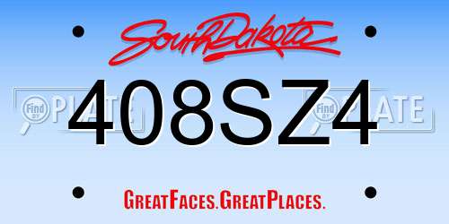 408SZ4 South Dakota License Plate