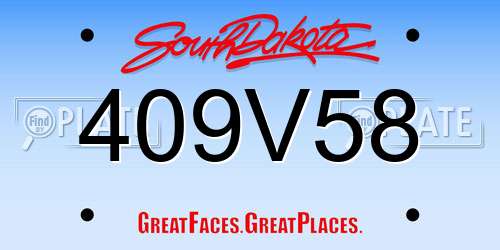 409V58 South Dakota License Plate
