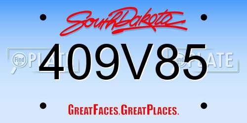 409V85 South Dakota License Plate