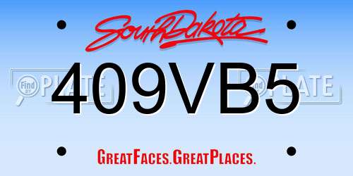 409VB5 South Dakota License Plate