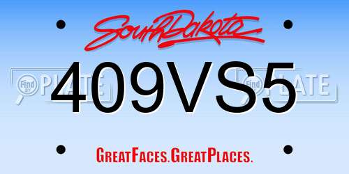 409VS5 South Dakota License Plate