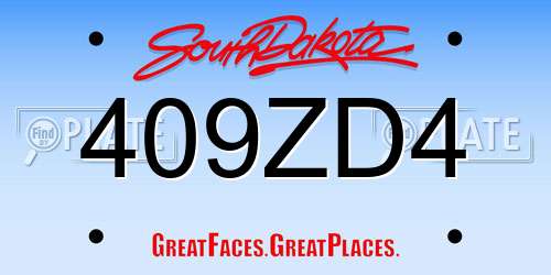 409ZD4 South Dakota License Plate