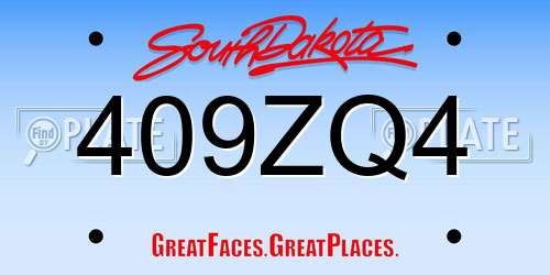 409ZQ4 South Dakota License Plate