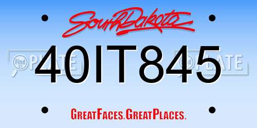 40IT845 South Dakota License Plate