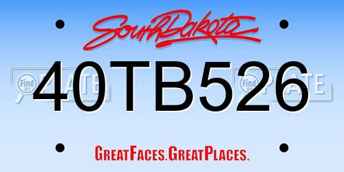 40TB526 South Dakota License Plate