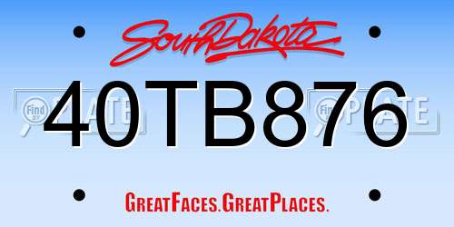 40TB876 South Dakota License Plate