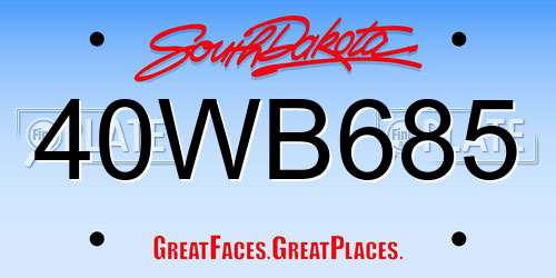 40WB685 South Dakota License Plate