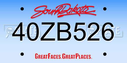 40ZB526 South Dakota License Plate
