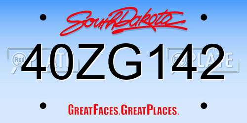 40ZG142 South Dakota License Plate