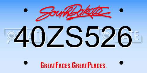 40ZS526 South Dakota License Plate