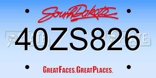 40ZS826 South Dakota License Plate