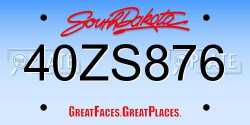 40ZS876 South Dakota License Plate