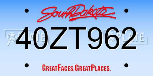40ZT962 South Dakota License Plate