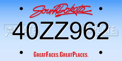 40ZZ962 South Dakota License Plate