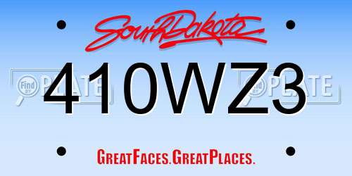 410WZ3 South Dakota License Plate