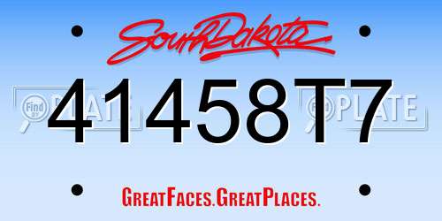 41458T7 South Dakota License Plate