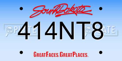 414NT8 South Dakota License Plate