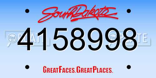 4158998 South Dakota License Plate