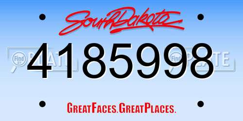 4185998 South Dakota License Plate