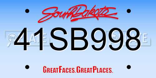 41SB998 South Dakota License Plate