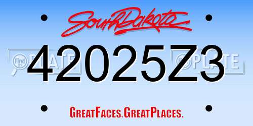 42025Z3 South Dakota License Plate