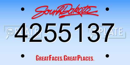 4255137 South Dakota License Plate