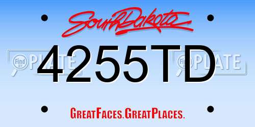 4255TD South Dakota License Plate