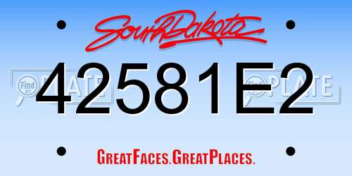 42581E2 South Dakota License Plate