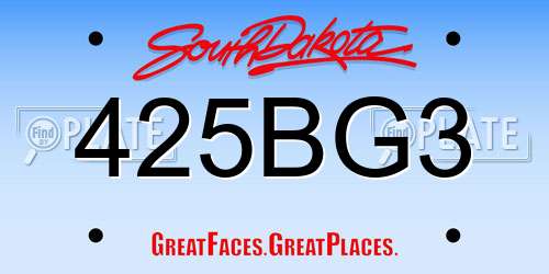 425BG3 South Dakota License Plate