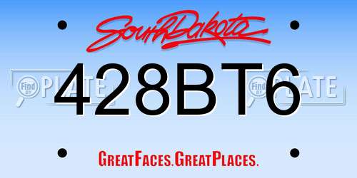 428BT6 South Dakota License Plate